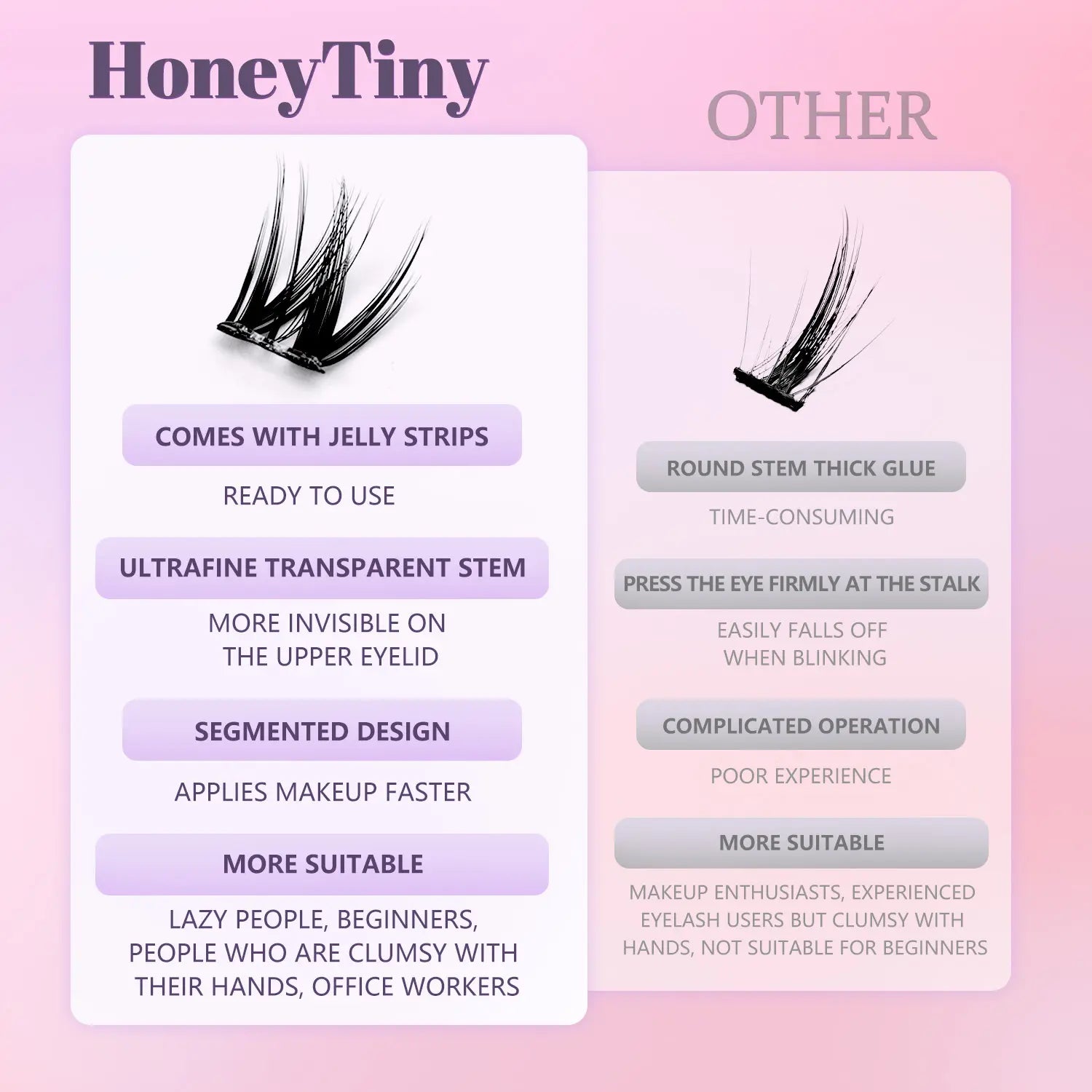 4 Styles of Adhesive-Free, Easy-To-Remove False Eyelashes 10Mm/12Mm/14Mm/16Mm Lightweight Options 24+ Sets with Lash Care Kit Natural, No-Makeup Look Effortless Application and Removal Flawless Cosmetic