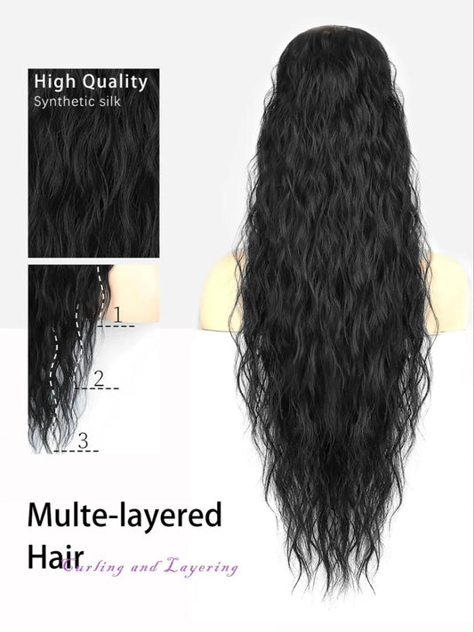 30 Inch Long Claw in Ponytail Extension, Natural Fluffy Loose Wavy Wave Synthetic Extensions, Synthetic Hairpiece for Daily & Party Use, Wavy Ponytailwig Hairstyle, Hair Weave Wig, Loose Wave Bundles